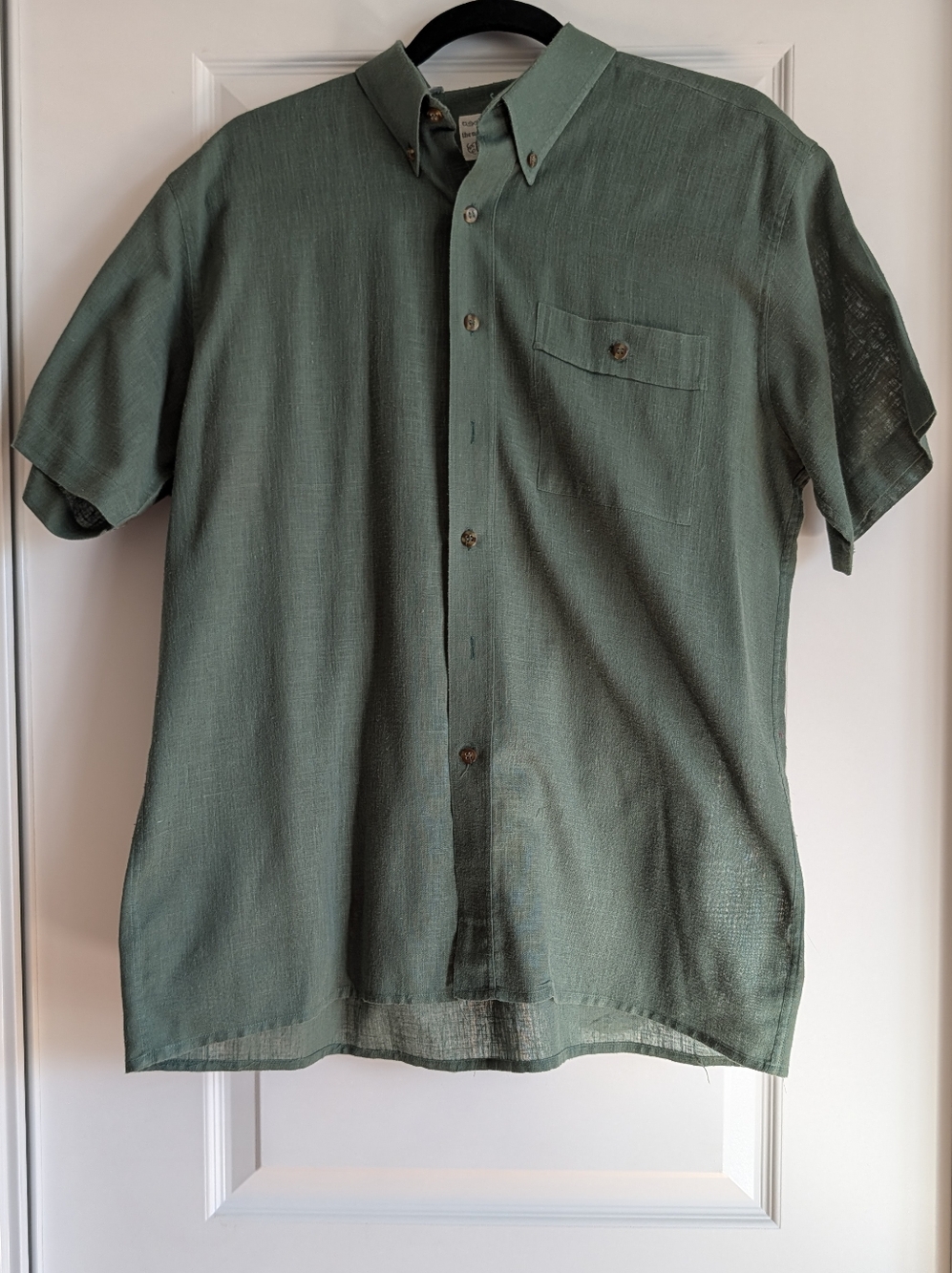 Victor Emmanuel Sage Green Textured Short Sleeve Shirt L Portugal Linen Look